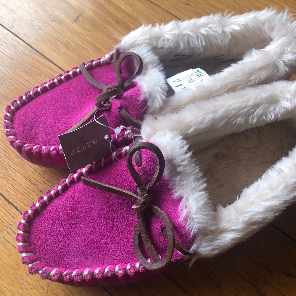 J Crew Faux Shearling Pink Slippers